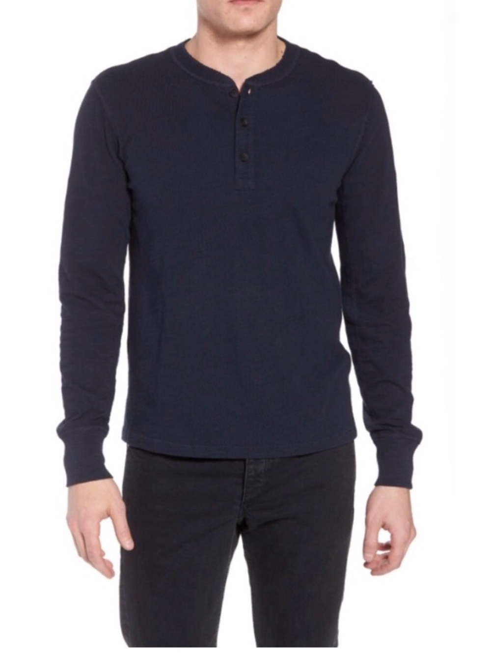 Rag & Bone Classic Slim Fit Henley Teal Blue Size Medium Ribbed Cotton